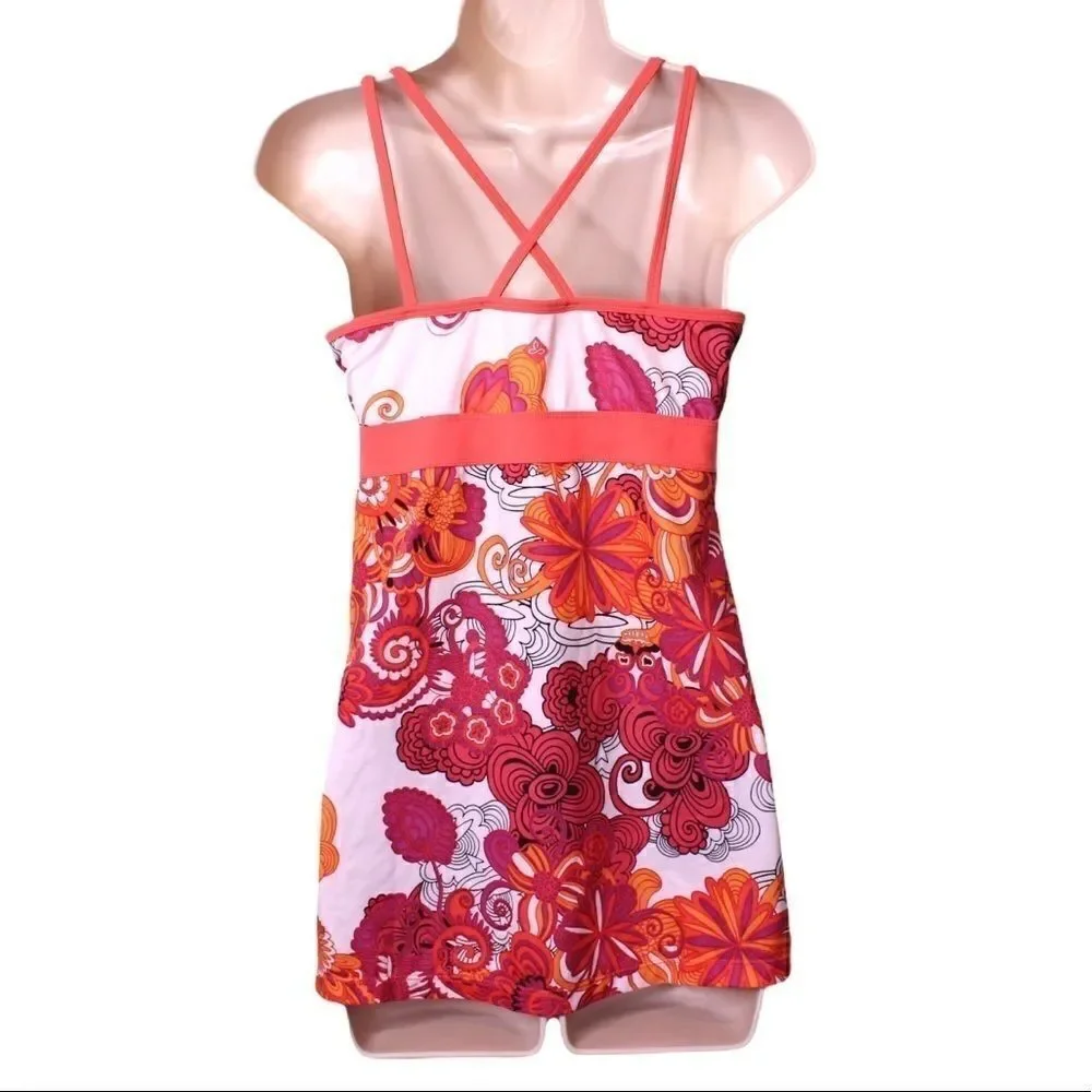 PrAna Athleisure Summer Tank Top Paisly Floral in Maroon Orange Print Sz. Small